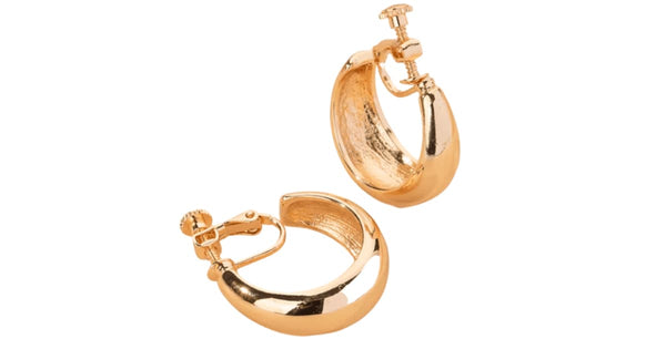 Gold hoop clip-on earrings for women, featuring a sleek and comfortable non-pierced design for timeless elegance.