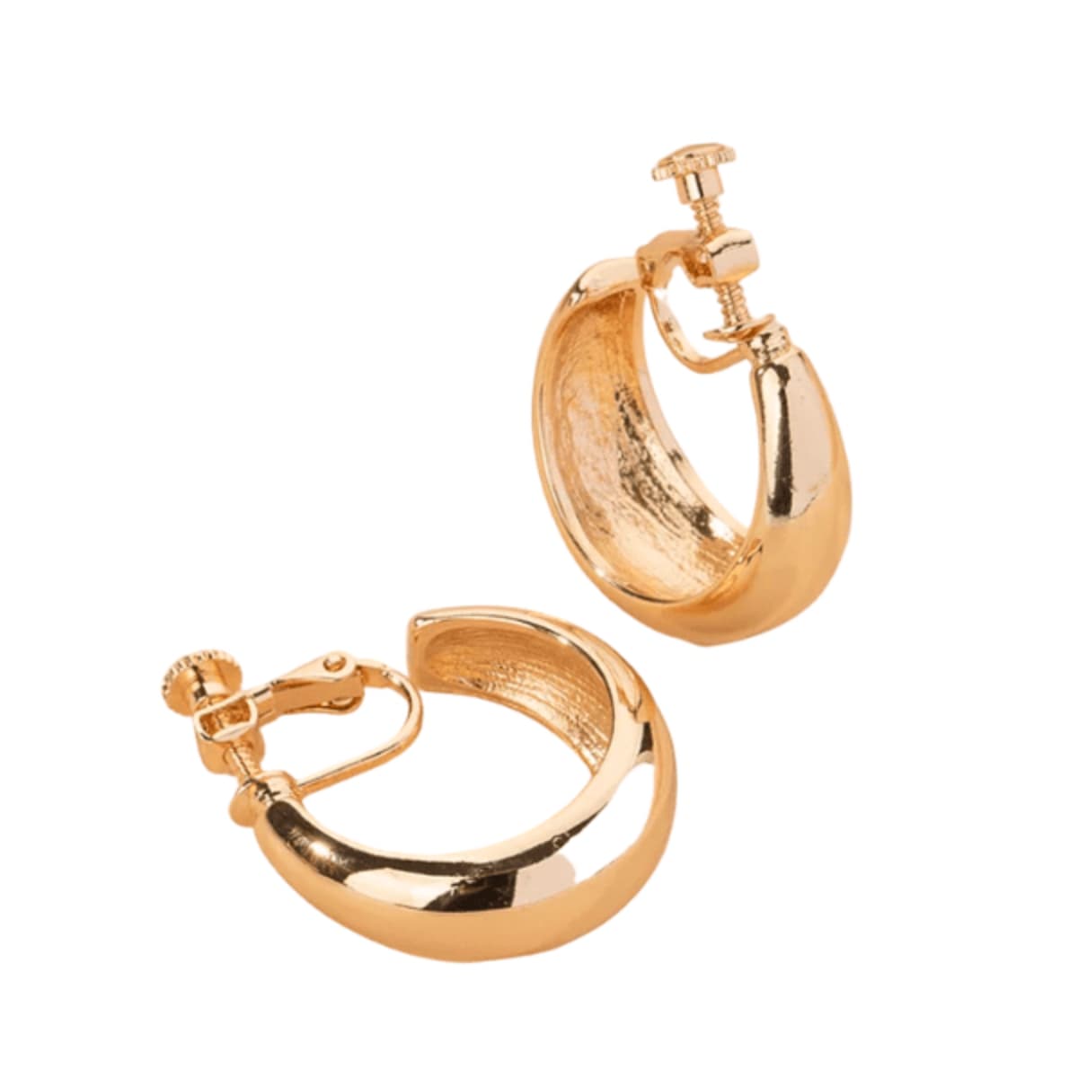 Gold hoop clip-on earrings for women, featuring a sleek and comfortable non-pierced design for timeless elegance.