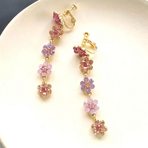 Gold Rhinestone Flower Dangle Clip-On Earrings – Feminine Sparkle