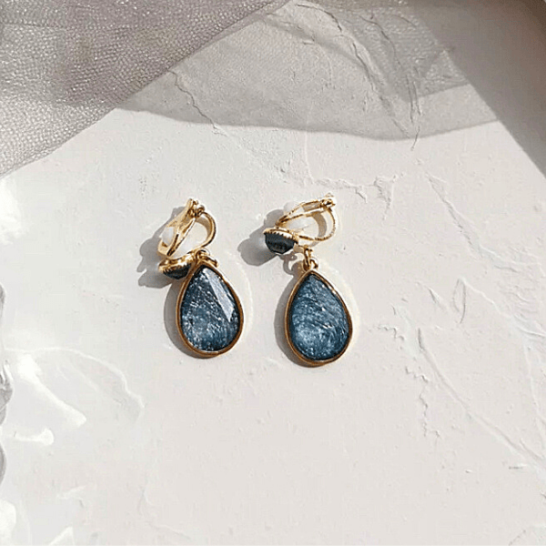 Crystal Blue Water Teardrop Gold Women Clip On Earrings - Ella Moore