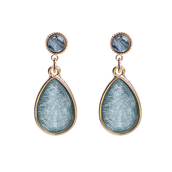 Crystal Blue Water Teardrop Gold Women Clip On Earrings  - Ella Moore