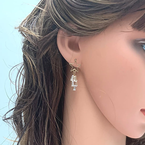 Gold CZ Shooting Star Dangle Earrings - Ella Moore