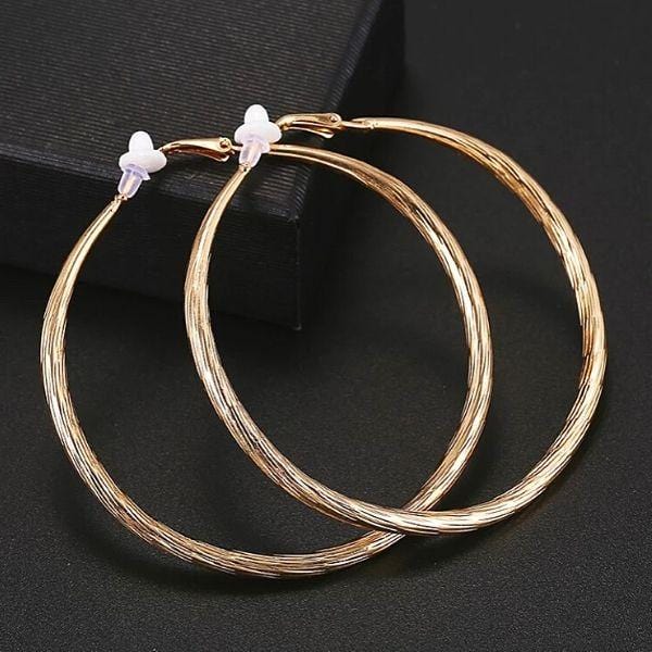 Lavishly Large Twist Yellow Gold Hoop Clip On Earrings - Ella Moore