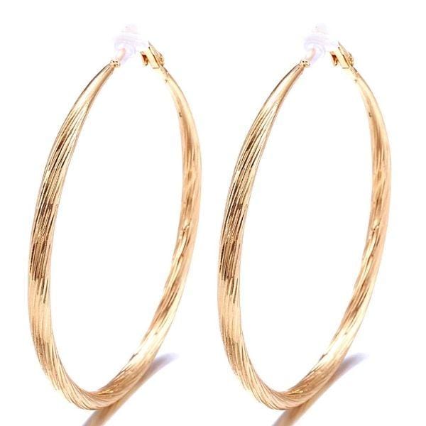 Lavishly Large Twist  Yellow Gold Hoop Clip On Earrings - Ella Moore