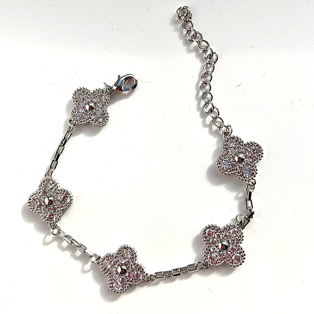 Silver Delicate CZ Four Leaf Clover-Bracelet - Ella Moore