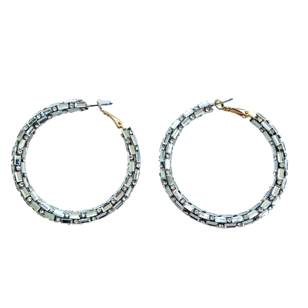 Silver  Shimmering Mirror Rhinestone Hoop Earrings - Ella Moore