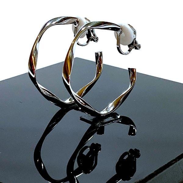 Womens  Silver Trendy Twist Hoop Clip On Earrings - Ella Moore