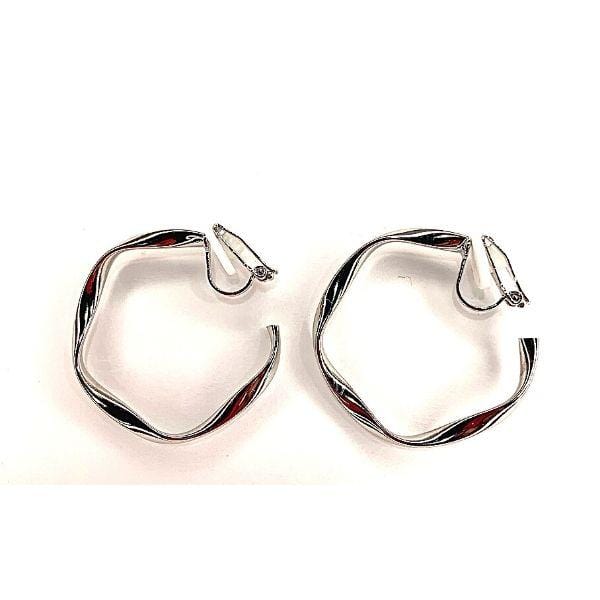 Womens Silver Trendy Twist Hoop Clip On Earrings - Ella Moore